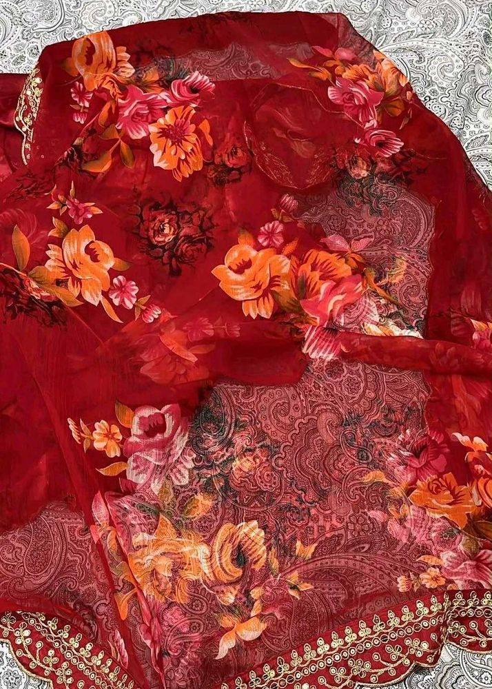 Beautiful Red Floral Saree