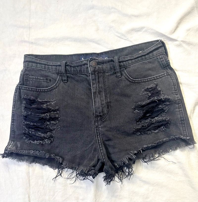 Hollister Black Distressed Denim Shorts