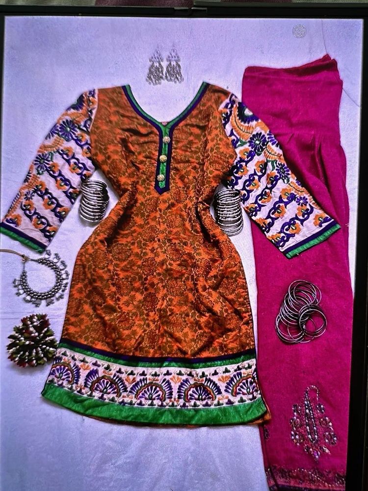 Orange Kurta Set with Pink Palazzo
