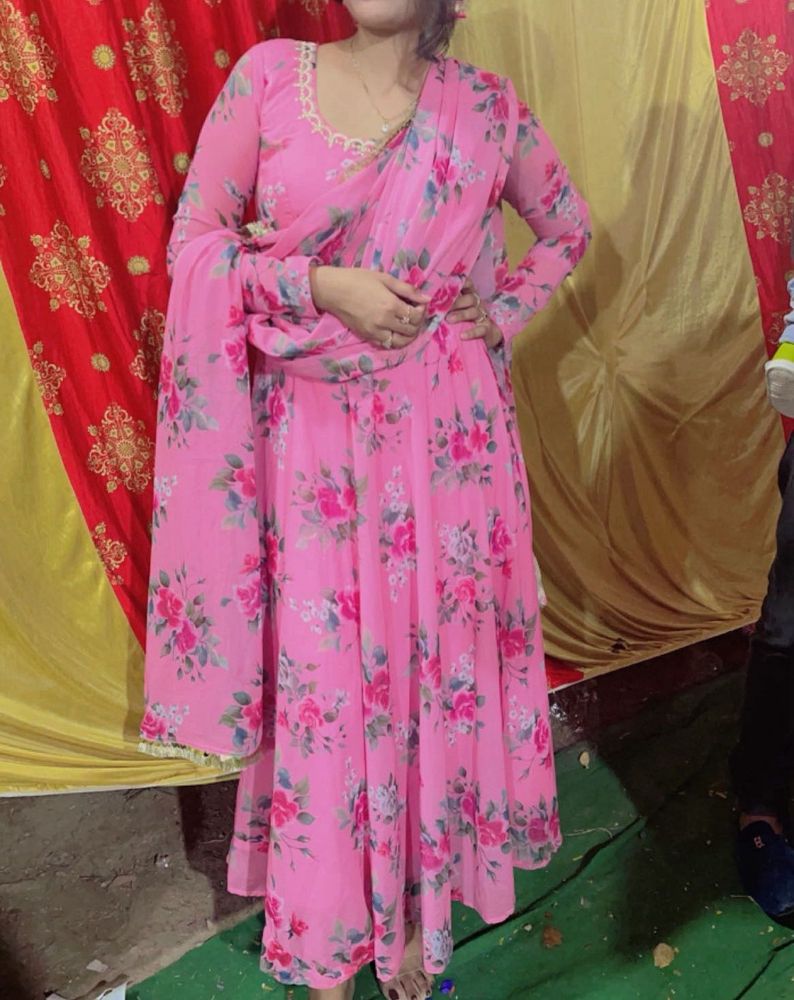 Padded Floral Print Kurta Set with pant without du