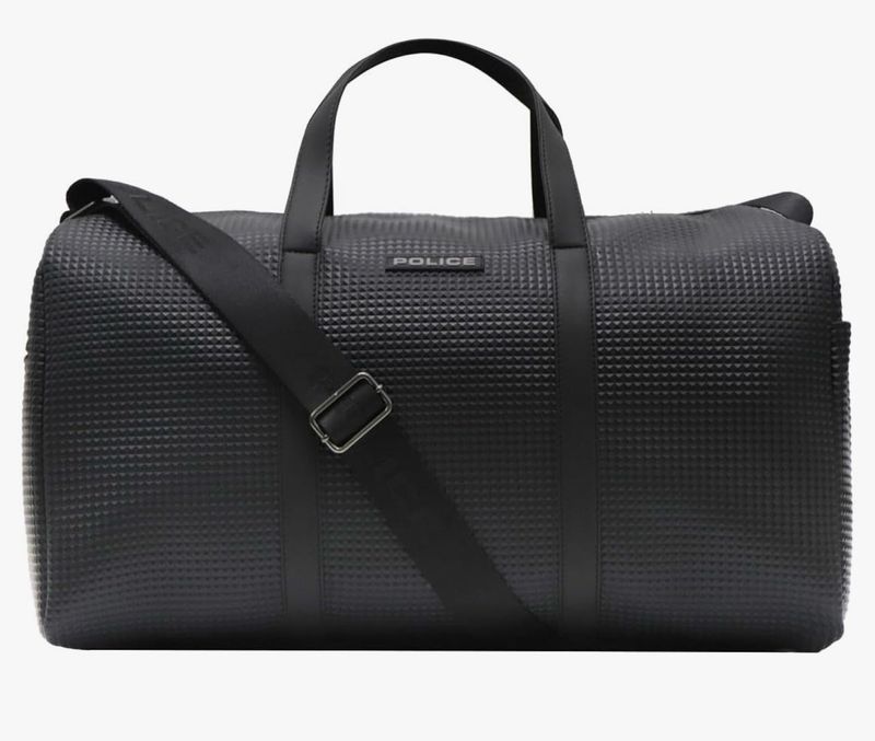 Police Black Textured Duffle Bag