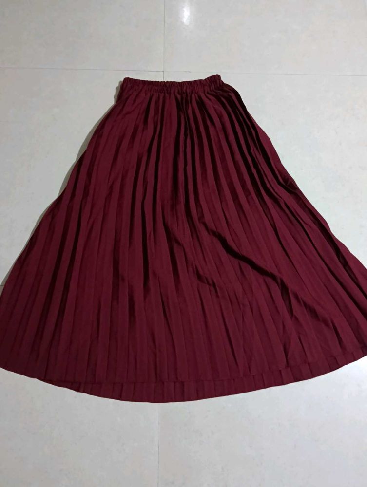 Maroon Pleated Midi Skirt