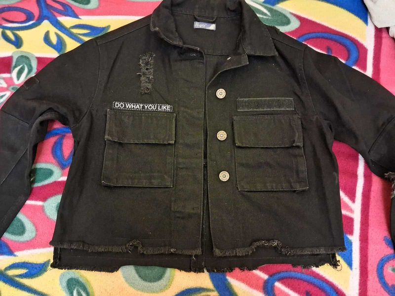 Distressed Black Denim Jacket
