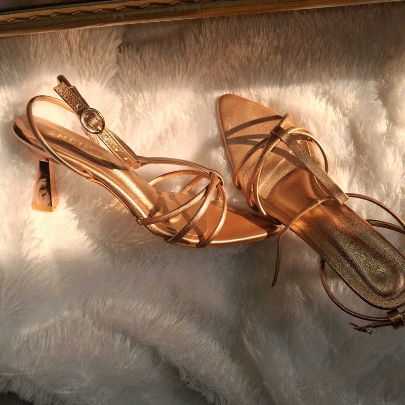 Gold Strappy Flat Sandals