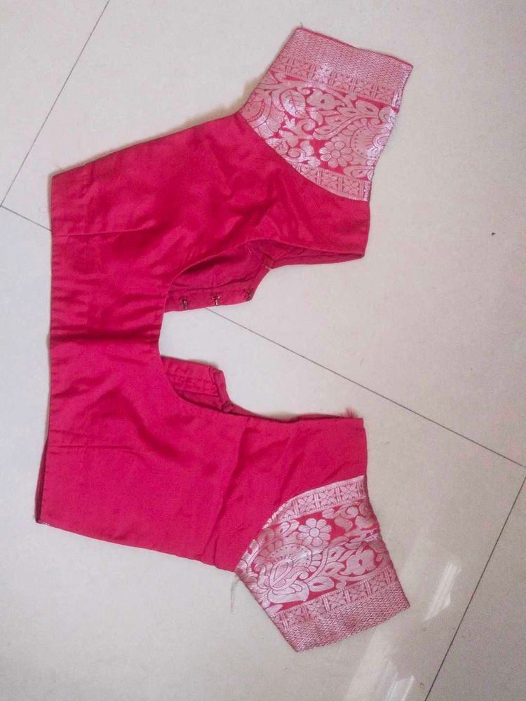 Elegant Pink Silk Blouse with Brocade Sleeves