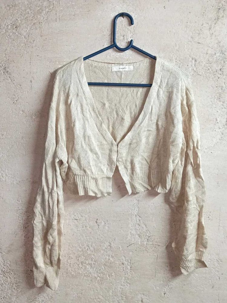 Cream Cropped Knit Cardigan Shrugs