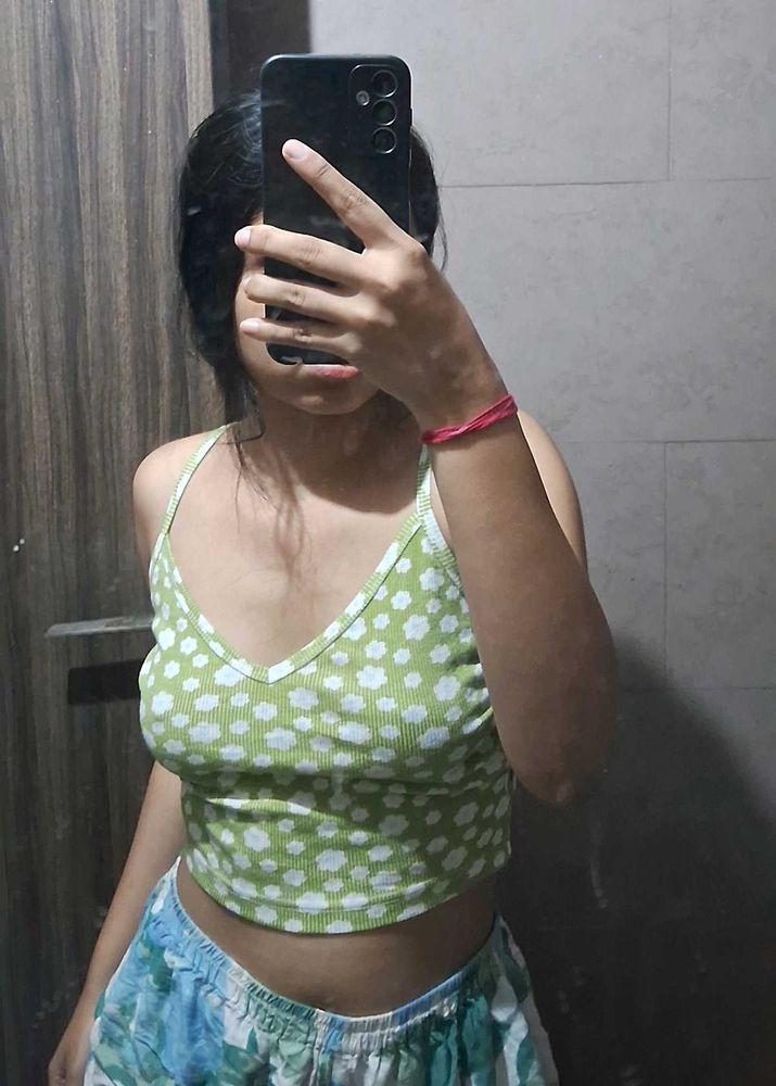 Floral Green Crop Top