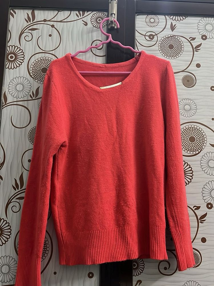 Coral V-Neck Sweater