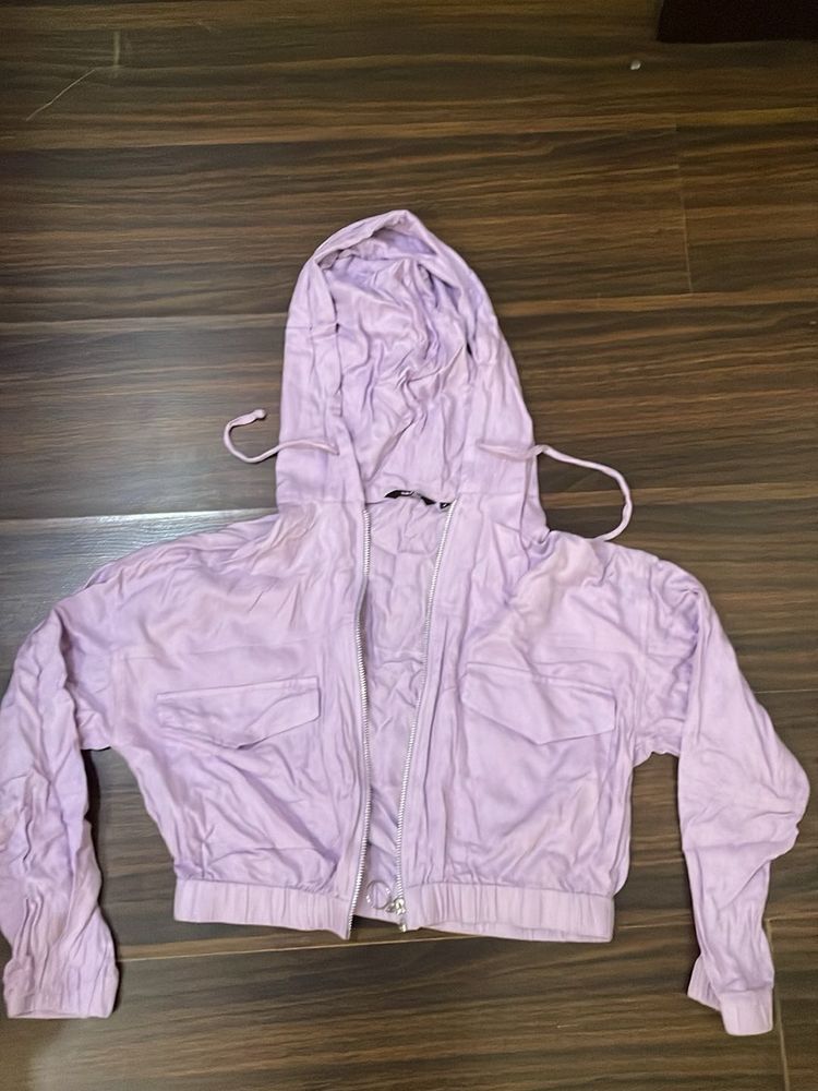 Lilac Cropped Hooded Jacket