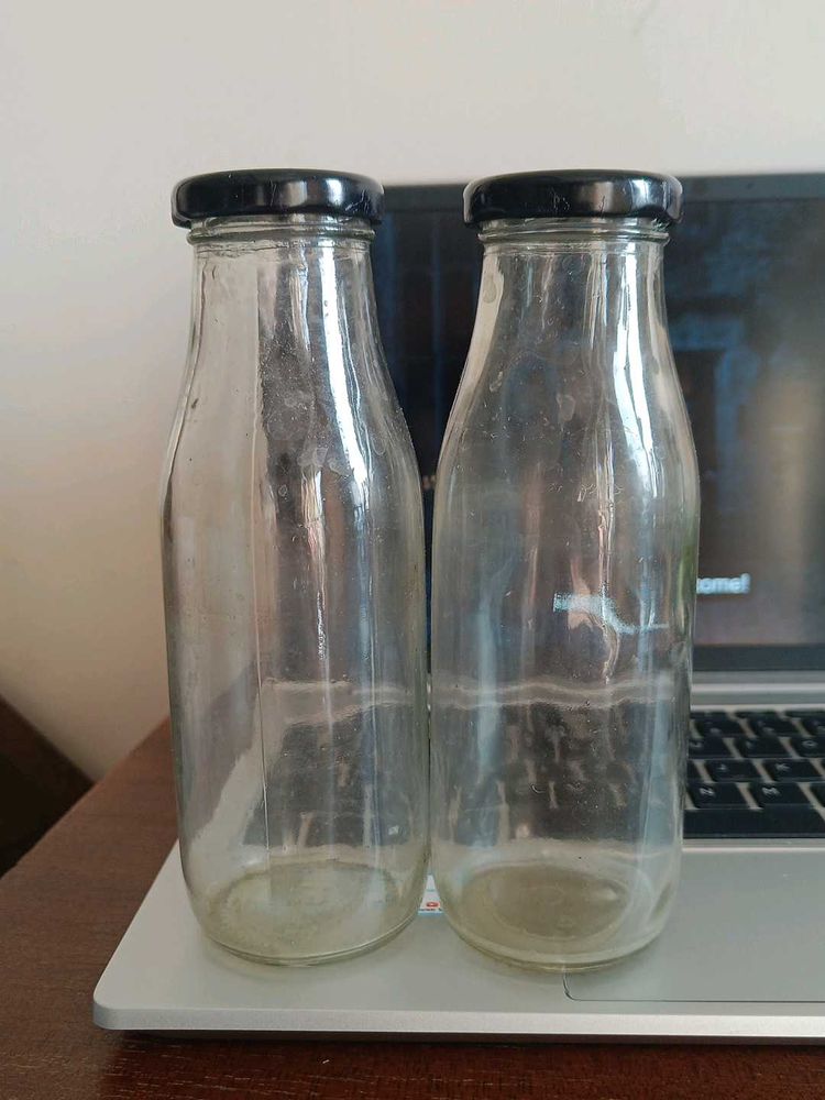 Set Of Two Clear Glass Bottles