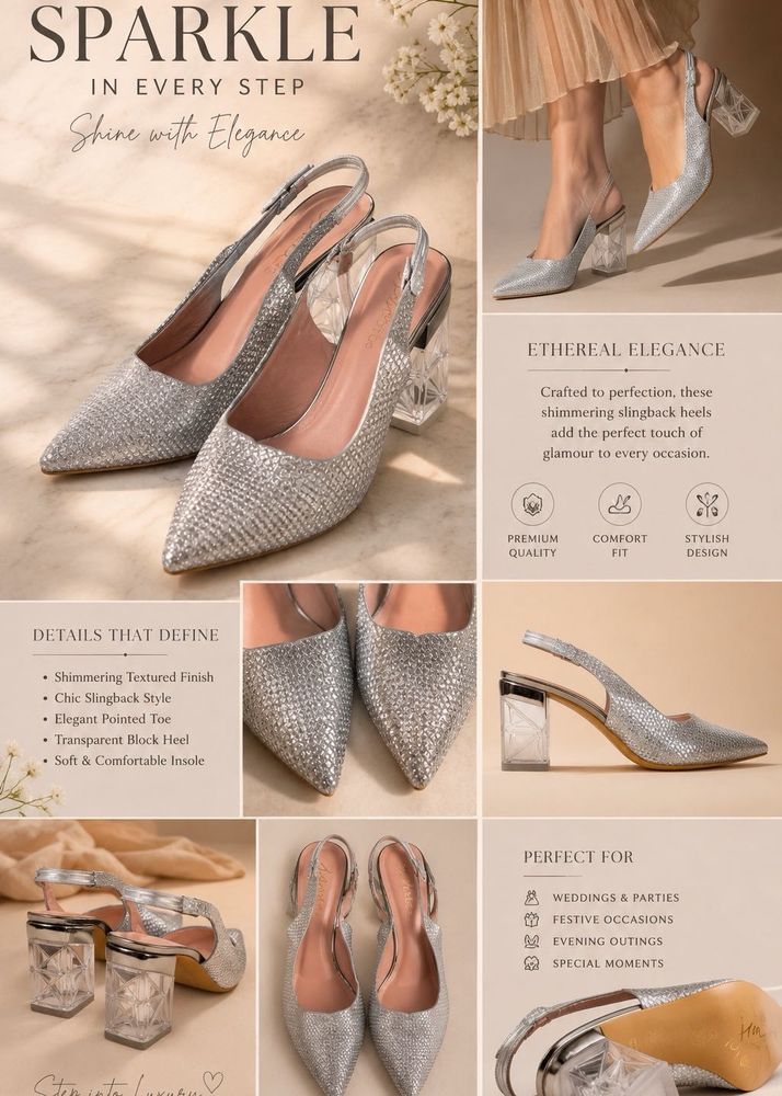 Sparkling Silver Slingback Heels