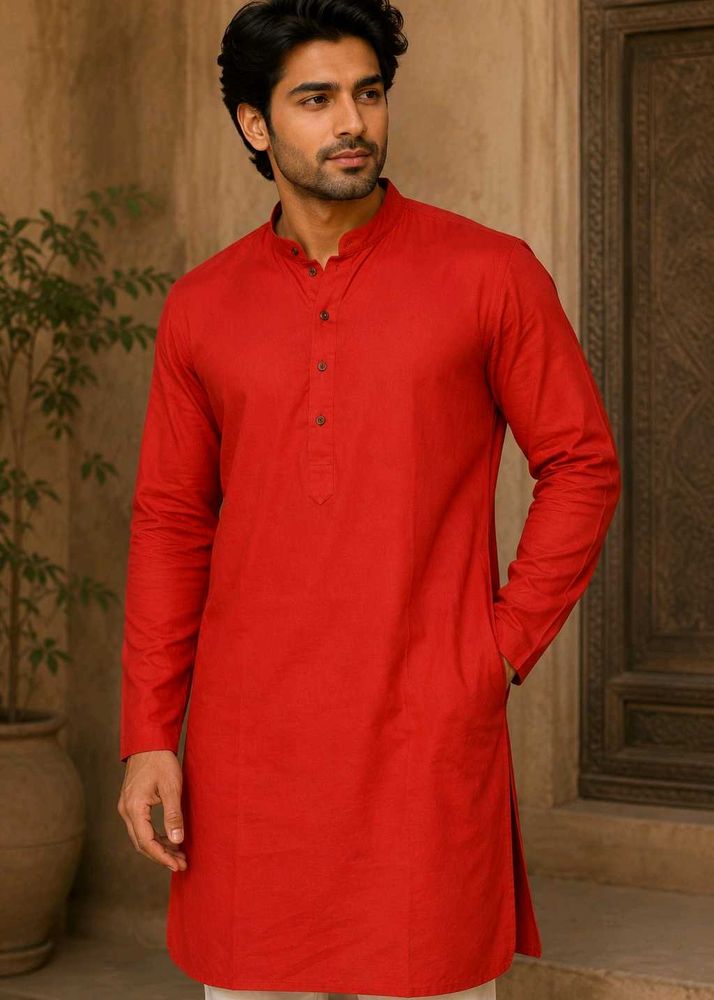 Vibrant Red Cotton Kurta