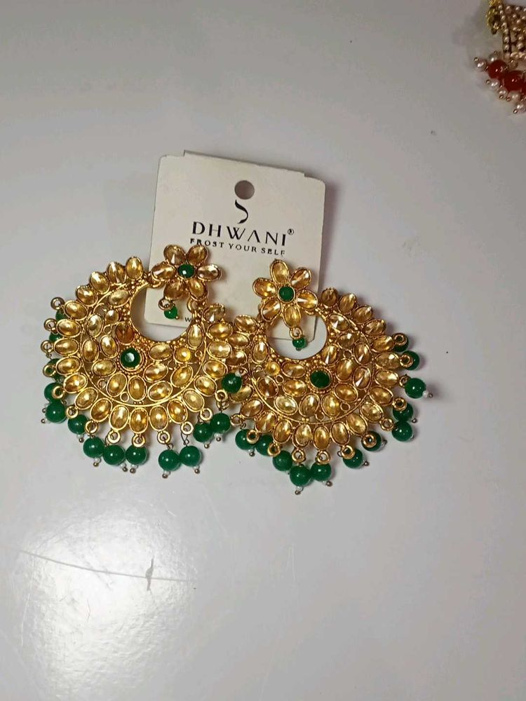 Dhwani Gold &amp; Green Earrings