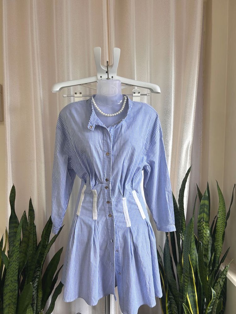 Imported back corset cotton stripped dress