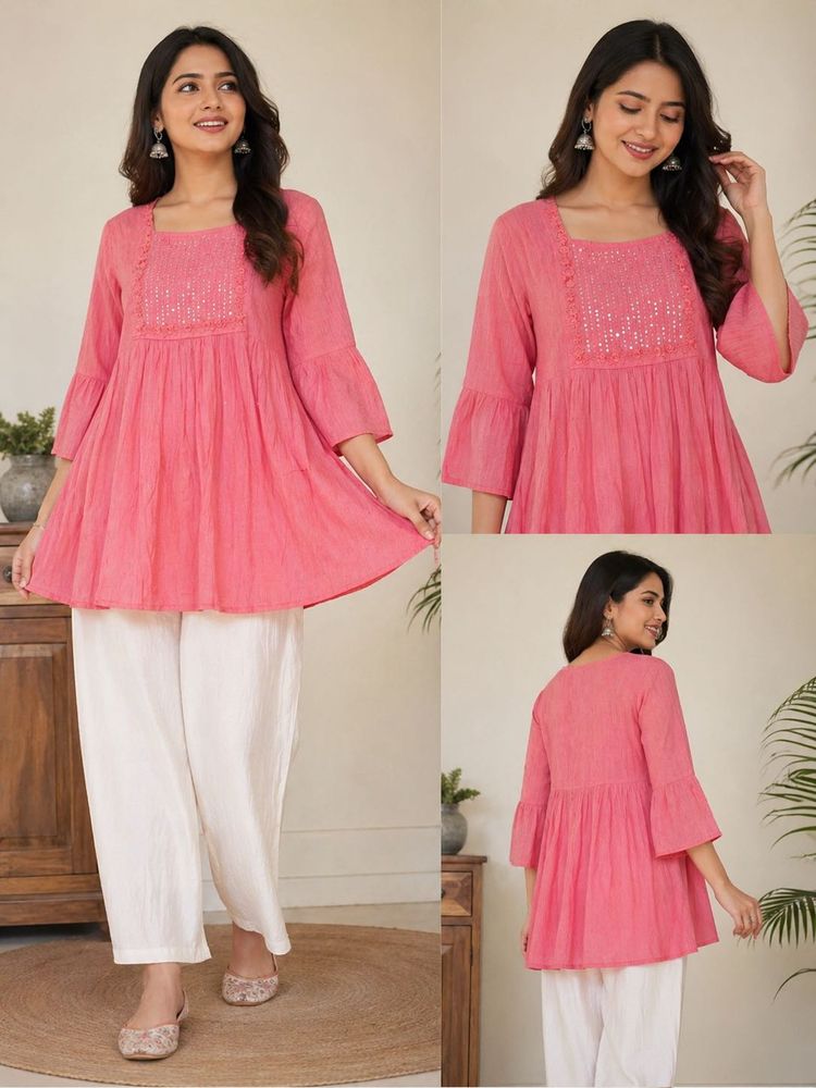 Coral Pink Embroidered Kurta