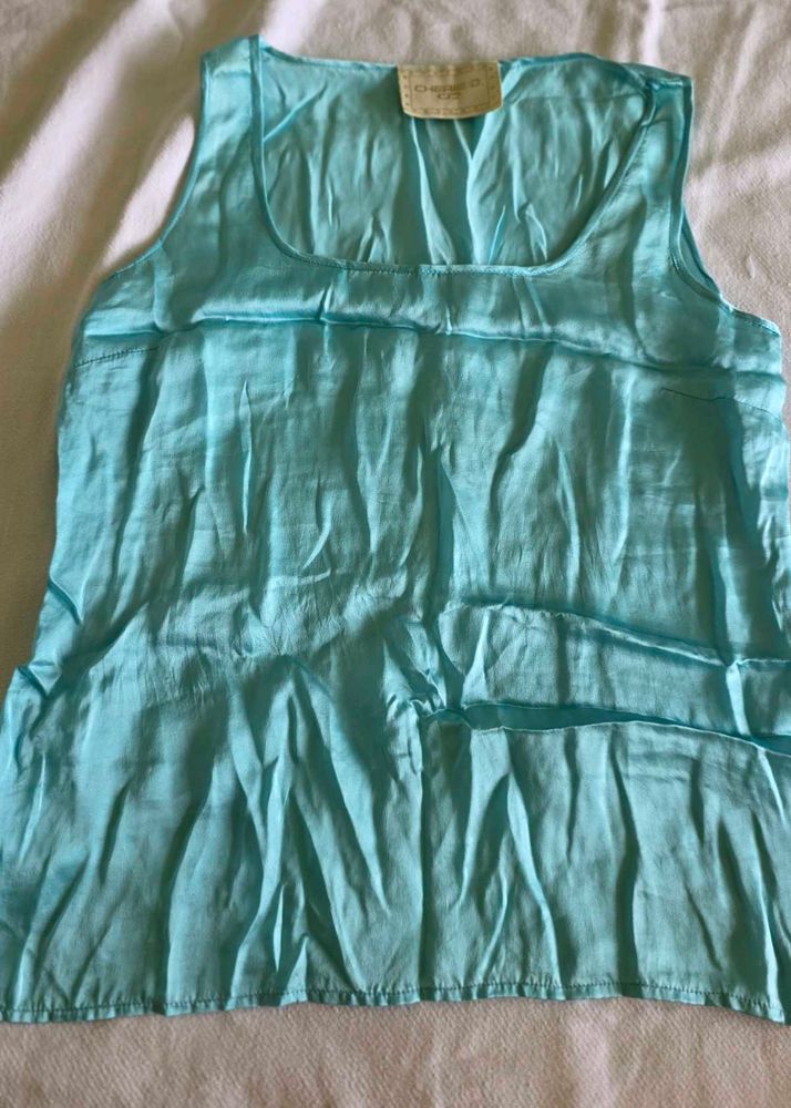 pure satin Chic Teal Sleeveless Tank Top
