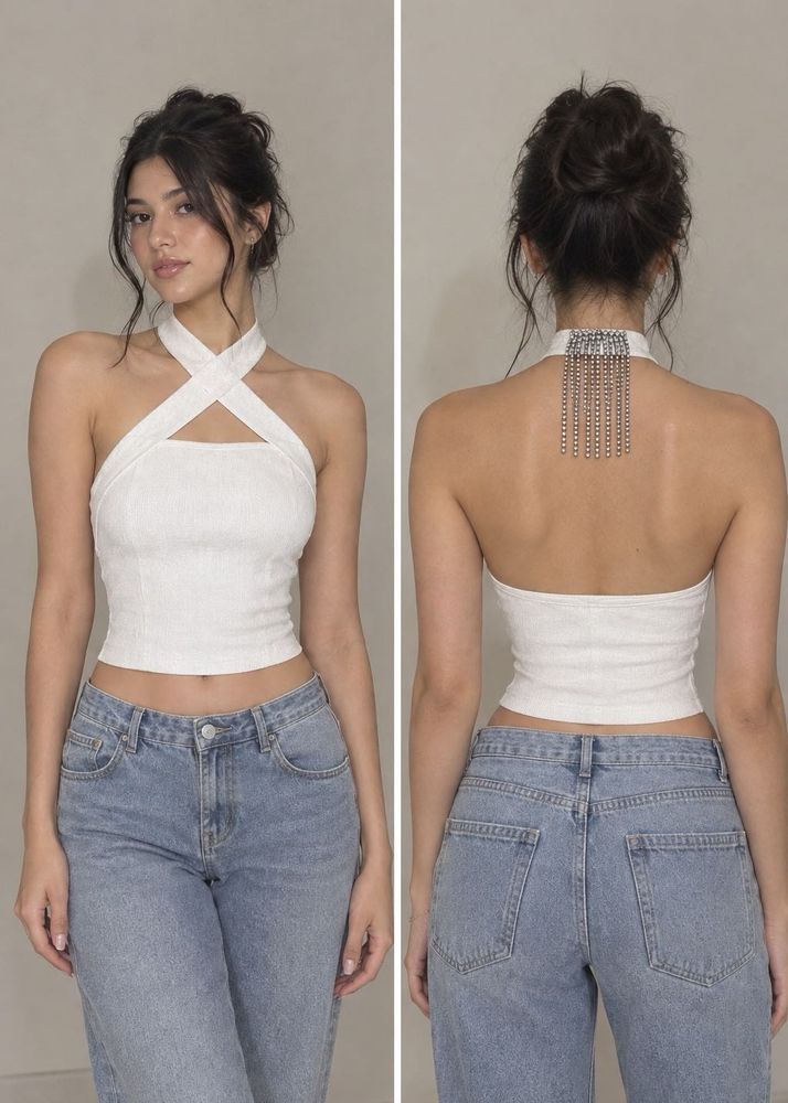 Sparkling Chain Halter Neck Top