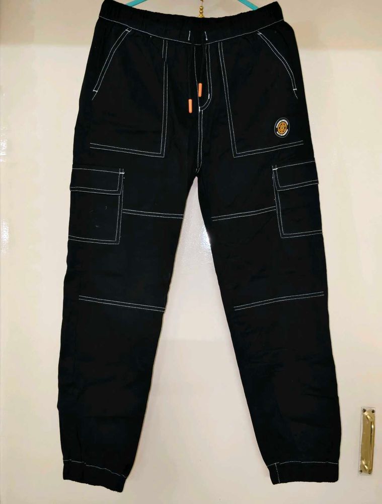 Black Cargo Pants with White Stitching
