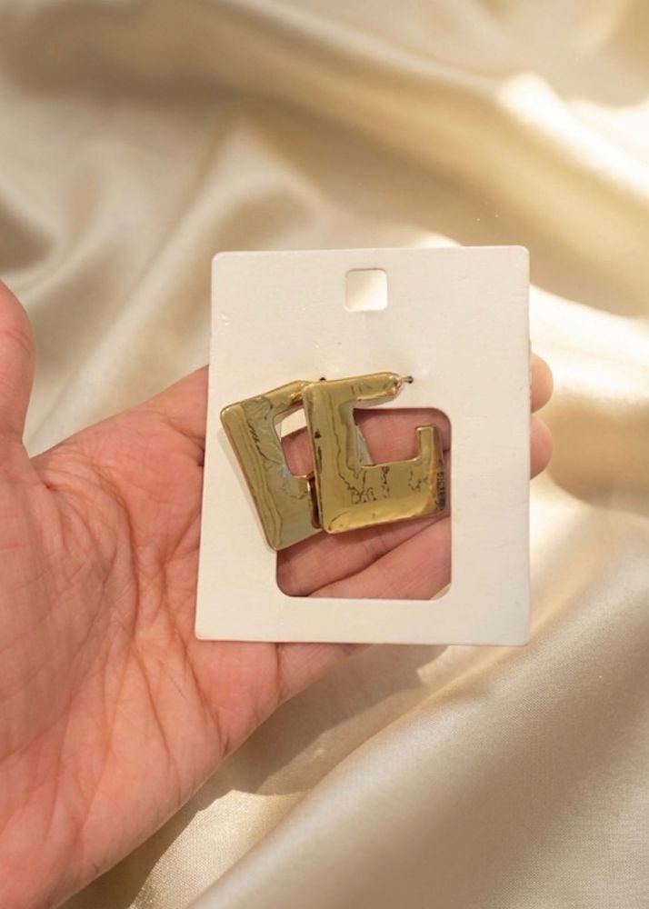 Anti Tarnish Unique Gold Tone Square Hoop Earrings