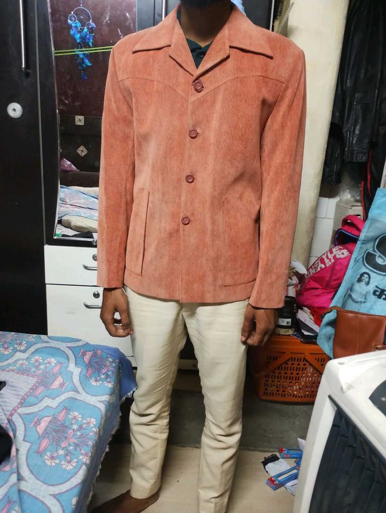 Stylish Men's Orange Corduroy Jacket
