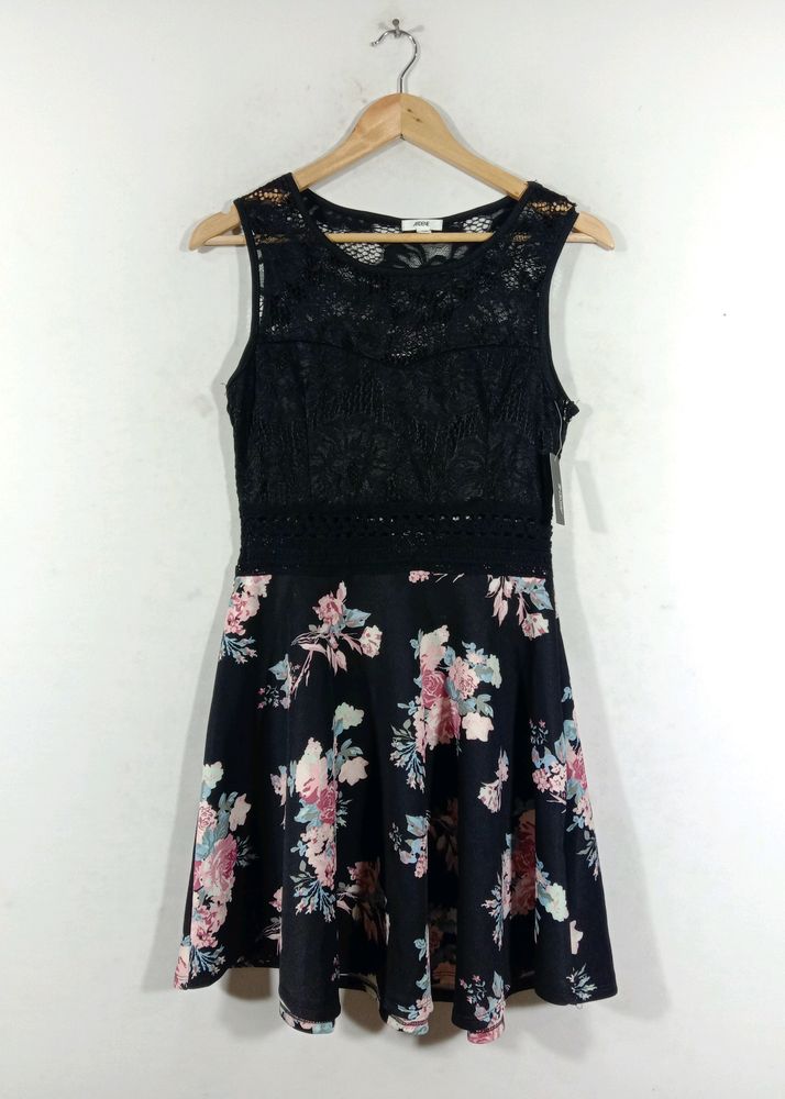 Black Printed Flowers Dress (Women's)