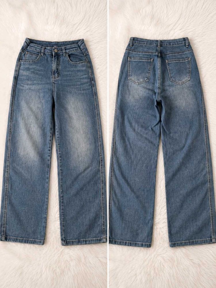 Wide Leg Blue Denim Jeans