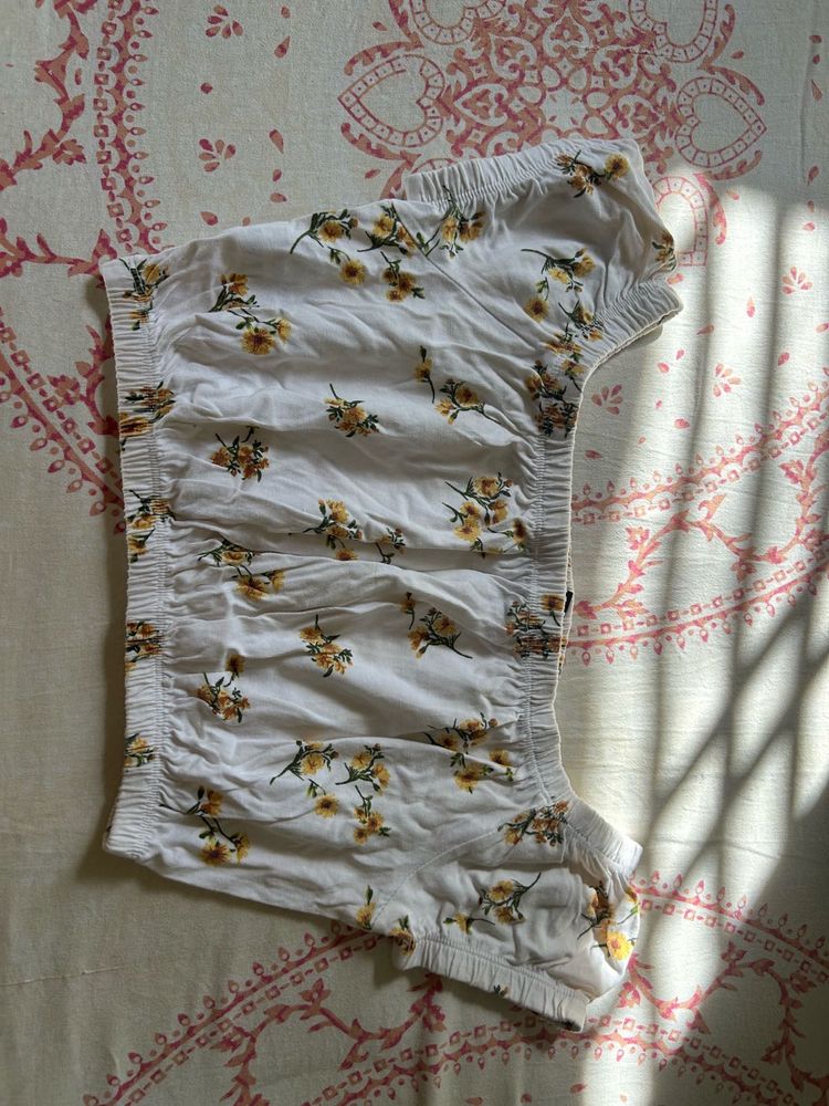 White Floral Smocked Crop Top