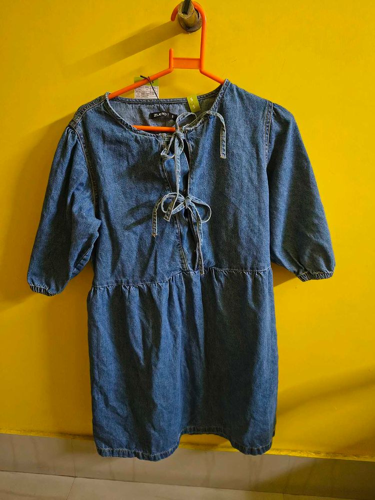 Denim Tie-Up Mini Dress