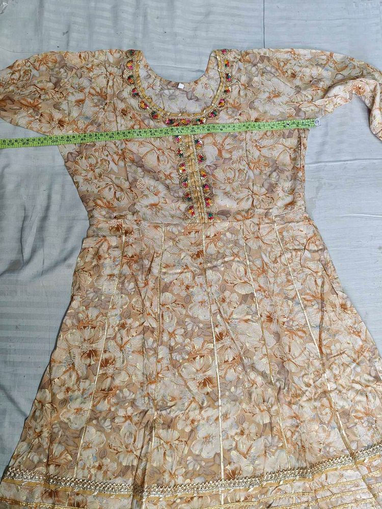 Gold Floral Print LONG Sharara Set
