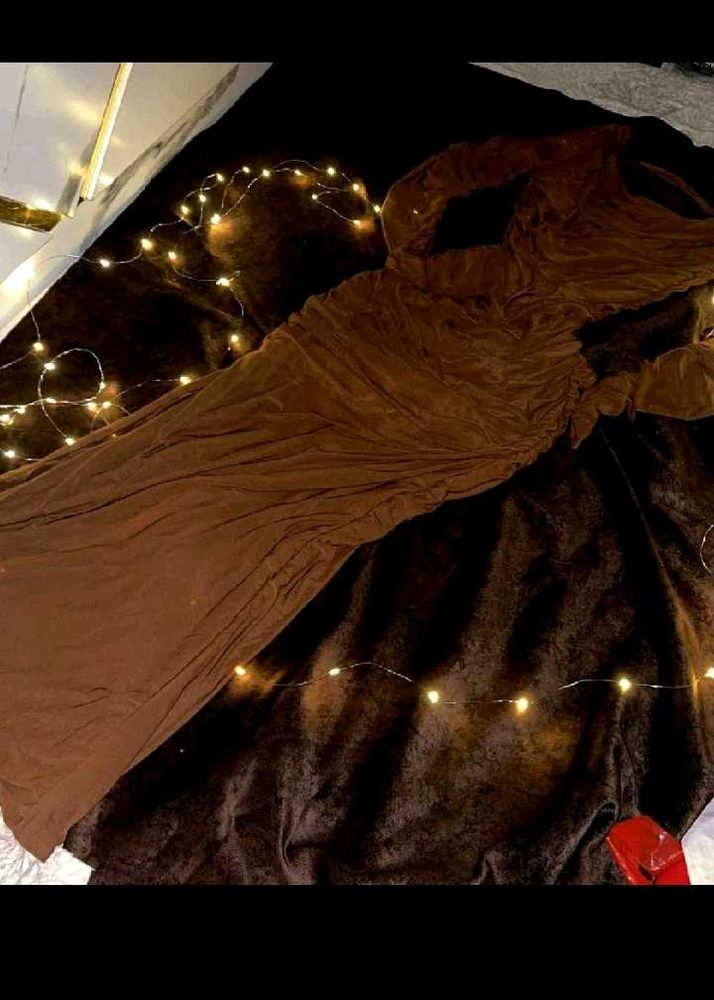 Elegant Brown Ruched Maxi Dress