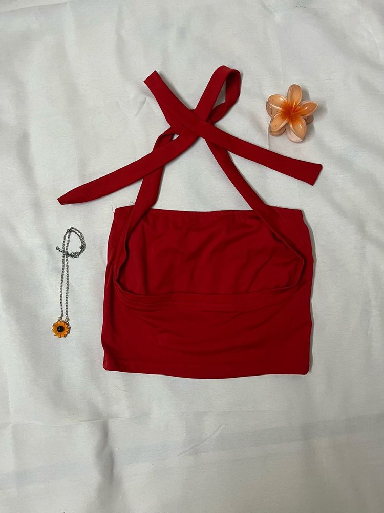 Red Halter Neck Crop Top
