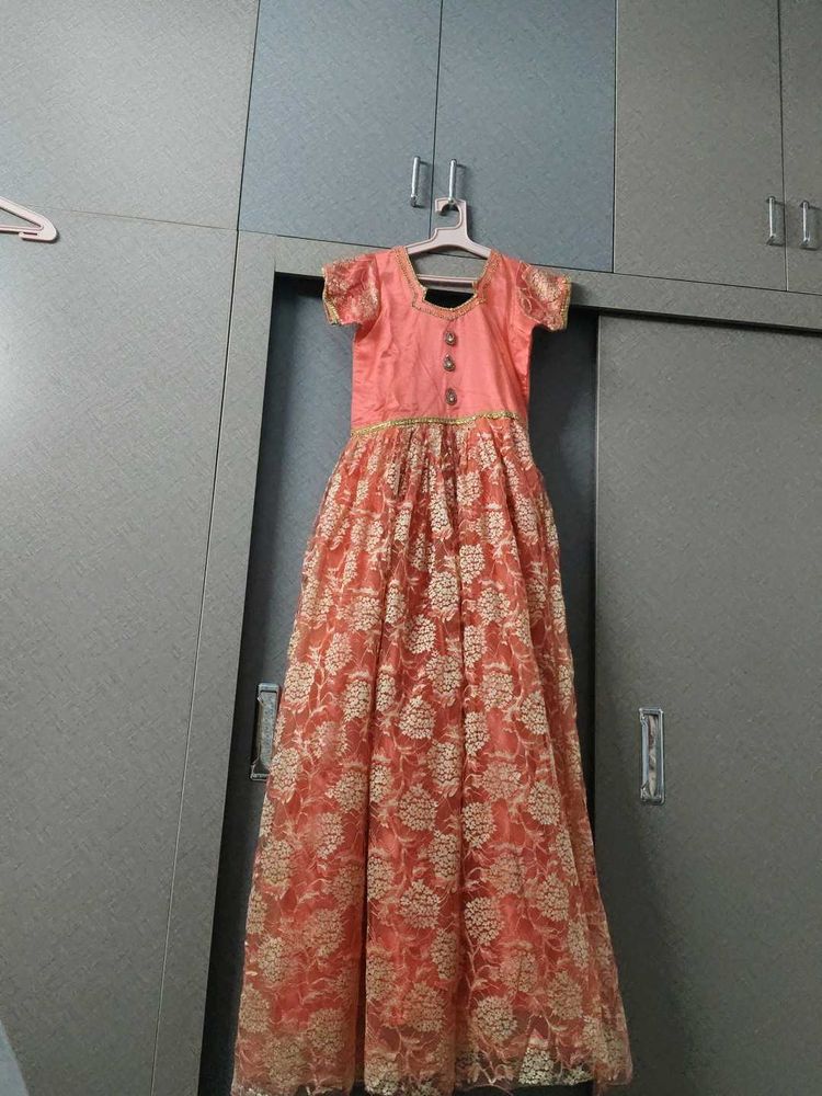 Peach Embroidered Ethnic Gown