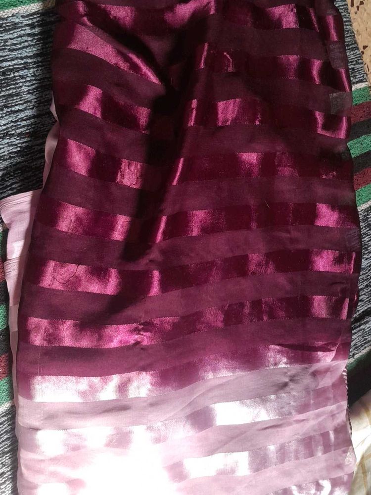 Burgundy Striped saree
