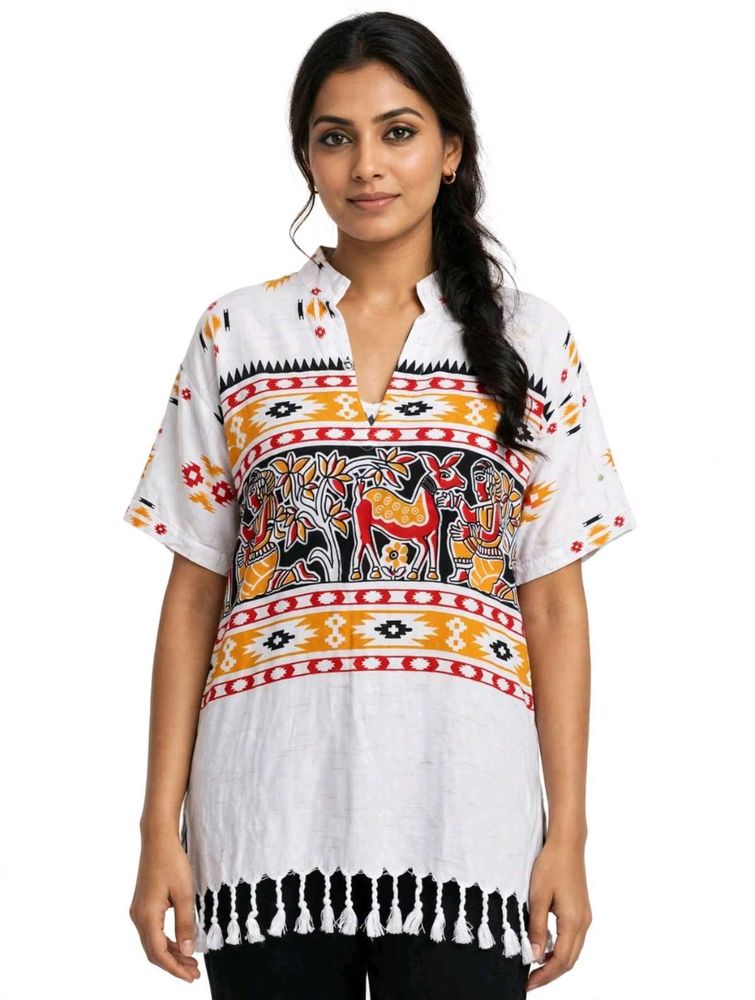 Boho Folk Art Print Tunic Top