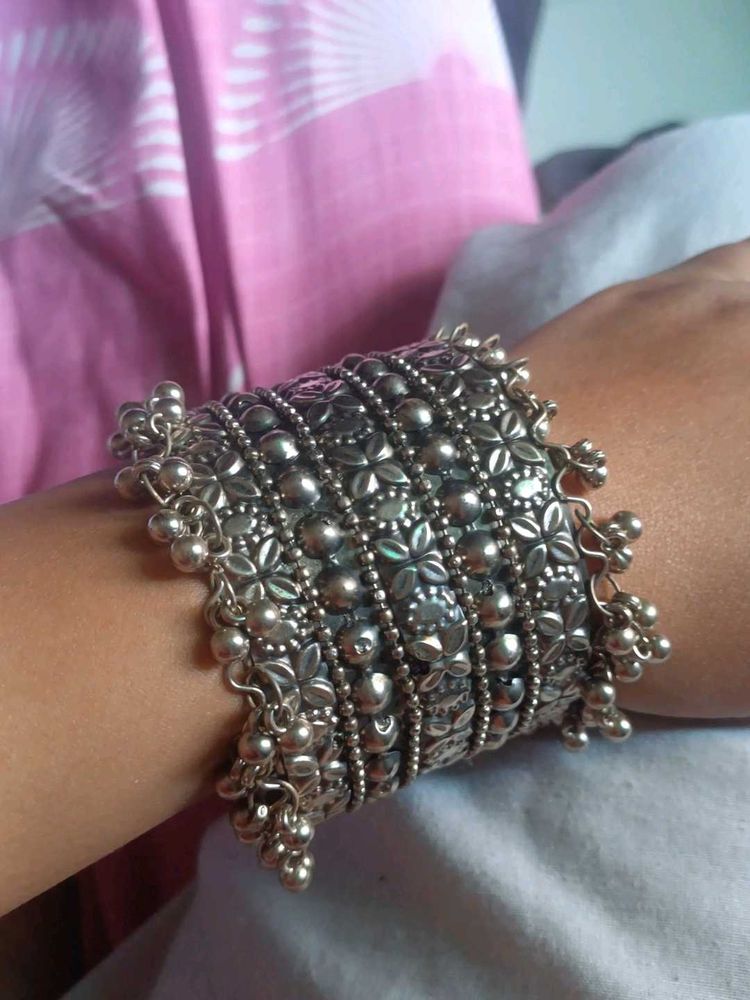 Exquisite Oxidized Silver Bracelet with Ghungroos