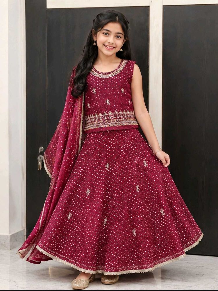 Maroon Embroidered Rajasthani Lehenga Set