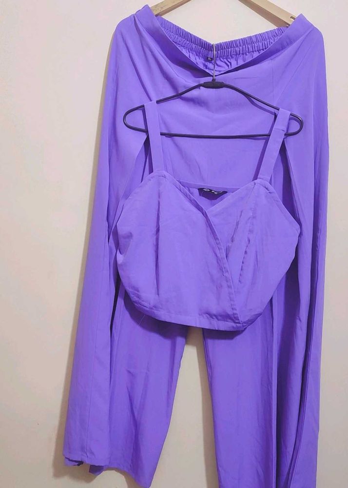 Lavender Crop Top &amp; Wide Leg Pants Set 36 Bust