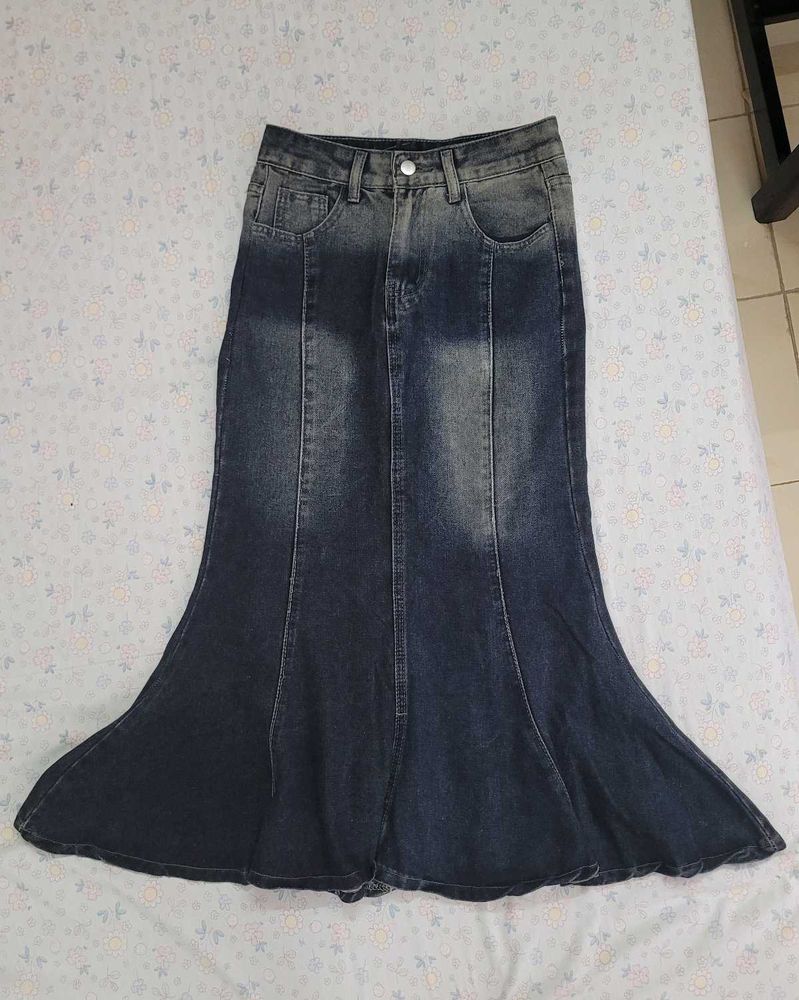 Flared Denim Maxi Skirt