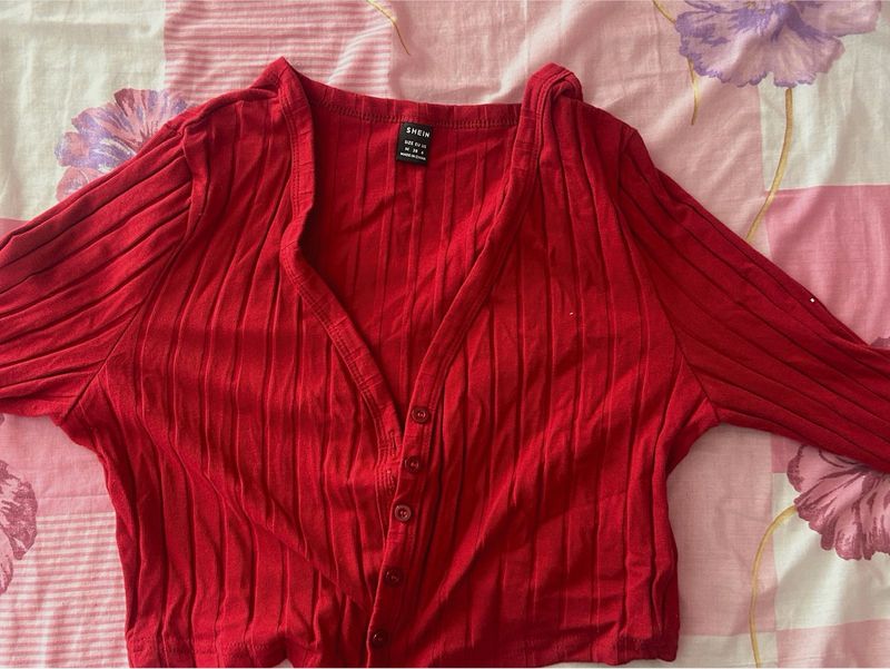 Red Ribbed Cardigan