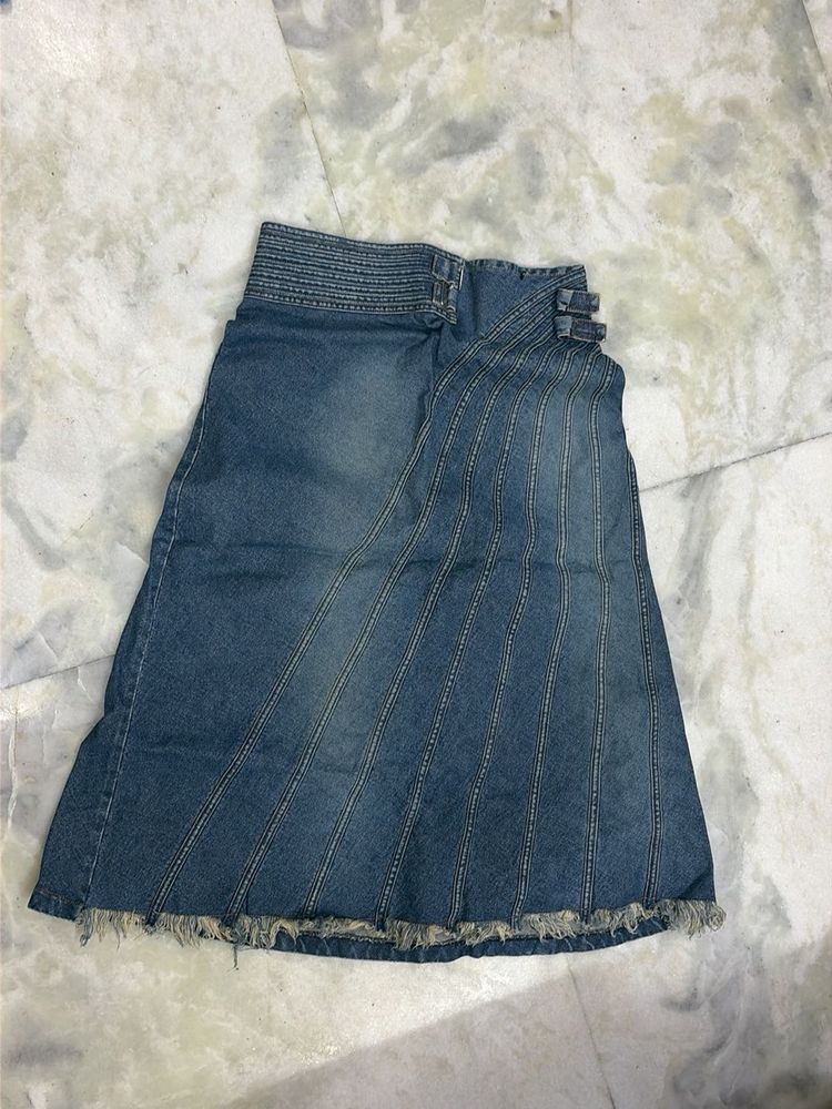Denim Skirt with Unique Details