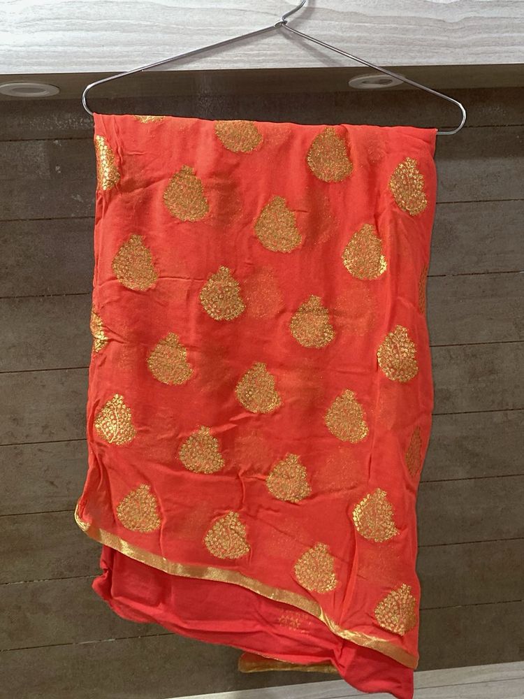 Orange Silk Saree With Blouse
