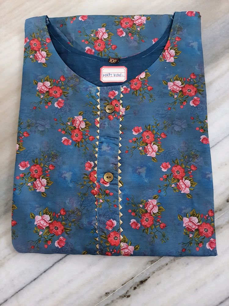 Blue Color Heavy Muslin Kurti