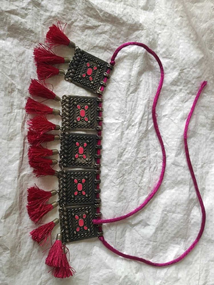 Pink oxidised Tassel Choker Necklace 💗