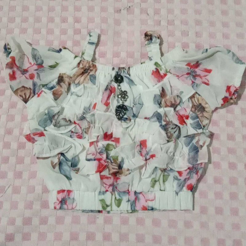 Floral Ruffle Cold Shoulder Top