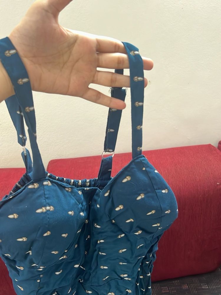 Blue Patterned Bustier Top