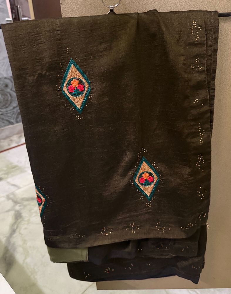 Elegant Brown Embroidered Saree