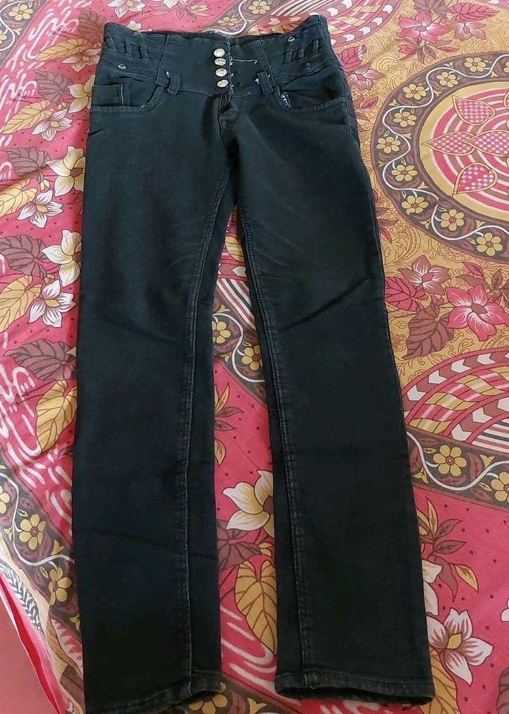 Black High-Waisted Button-Up Jeans