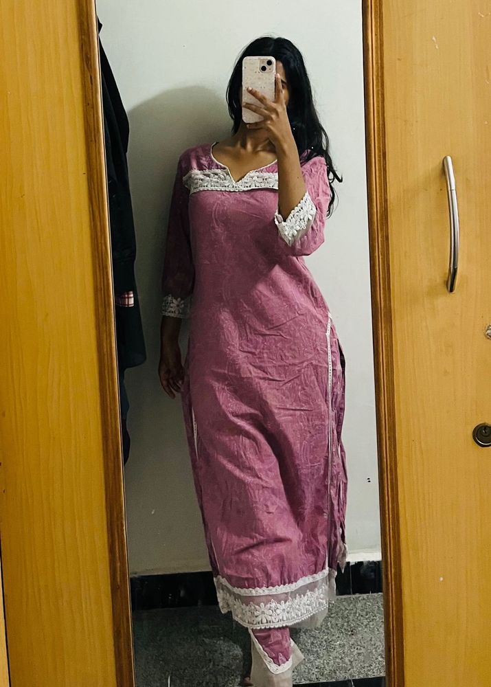 Pink Embroidered Kurta Set