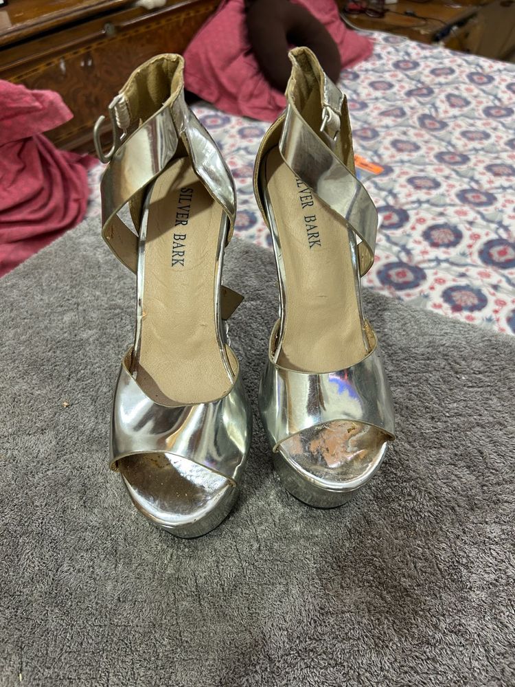 Silver Metallic Platform Heels