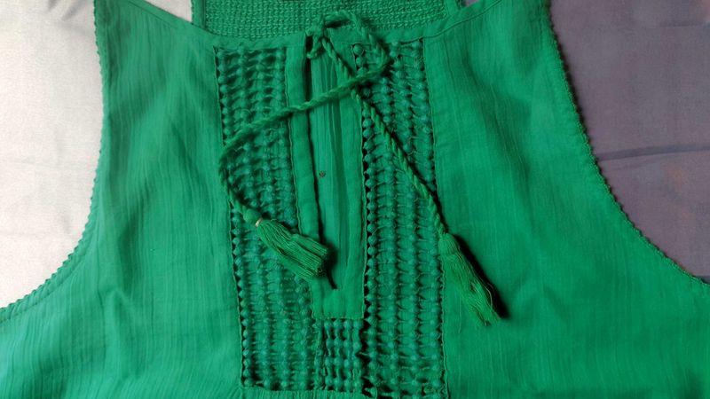 Green Embroidered Tassel Top